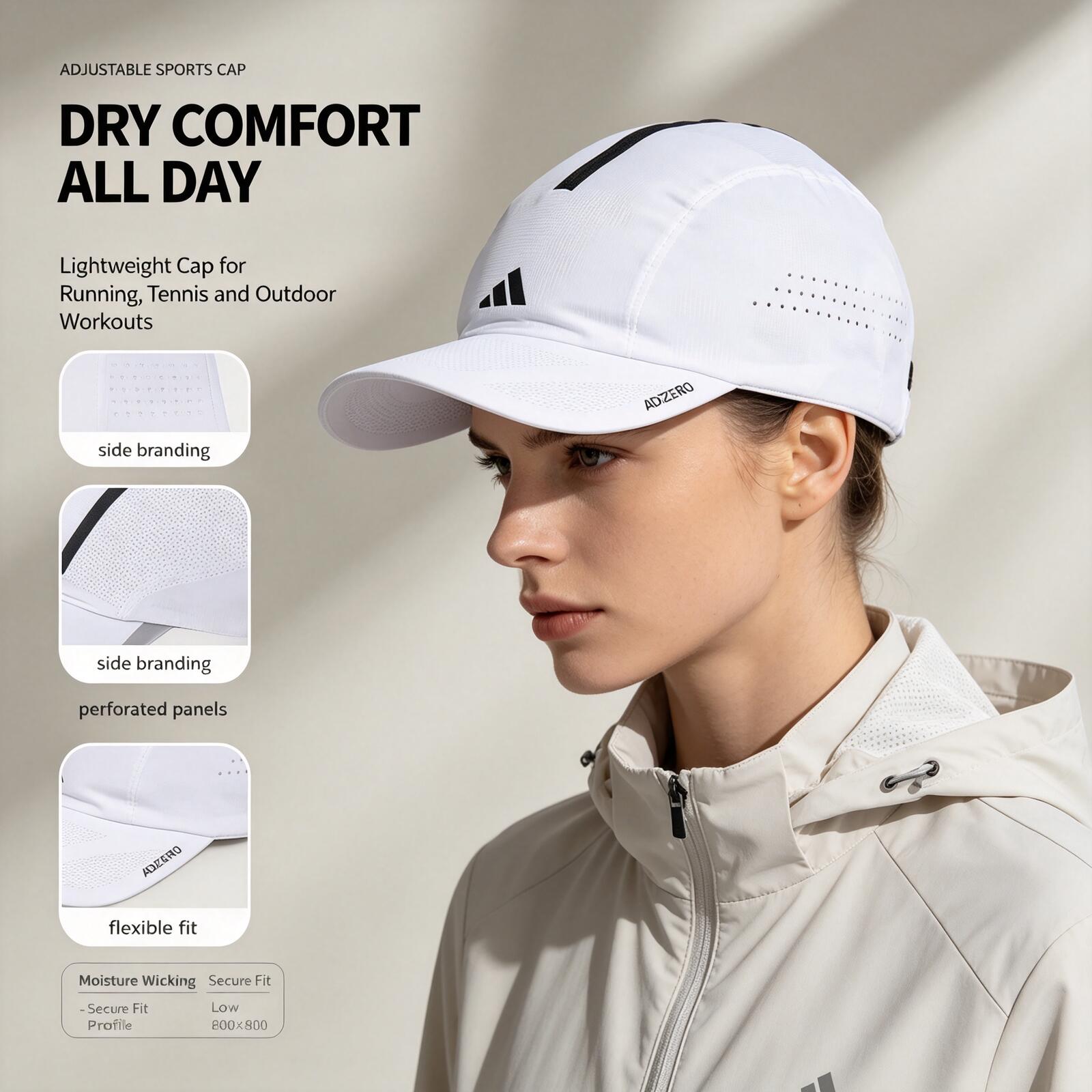 Running Cap Lightweight - Белая бейсболка Adidas для бега, легкая,