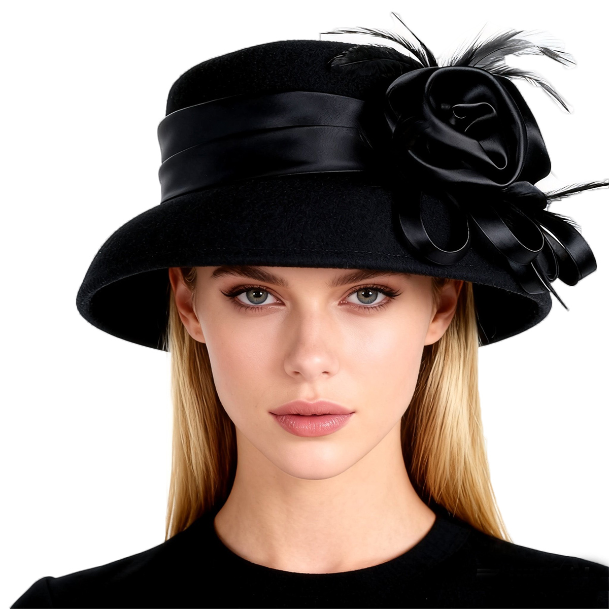 Fedora Hat Wool - Женская черная шерстяная фетровая шляпа-клош с