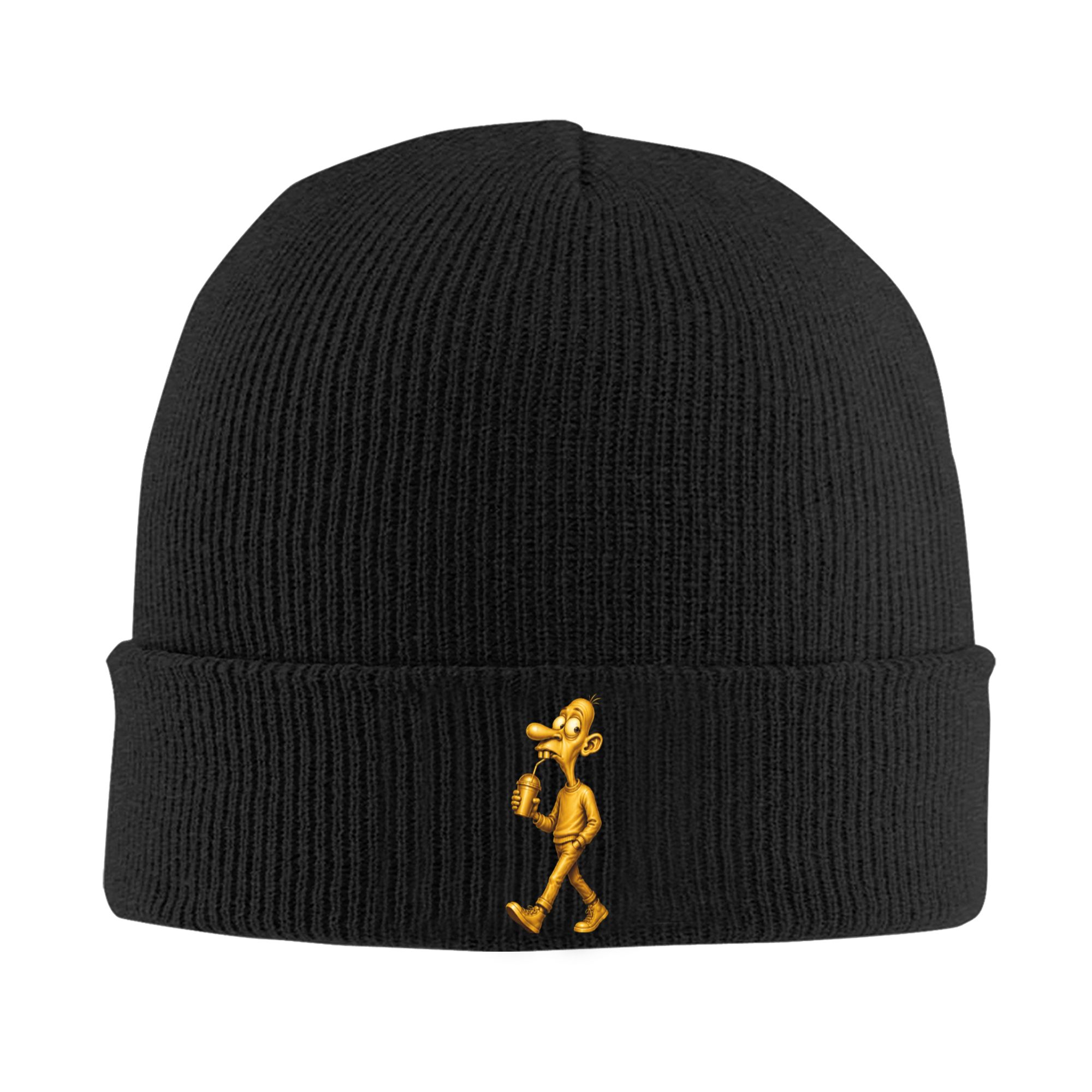 Beanie Cuffed Knit - Золотая шапка-бини с мемом Neegy, забавная