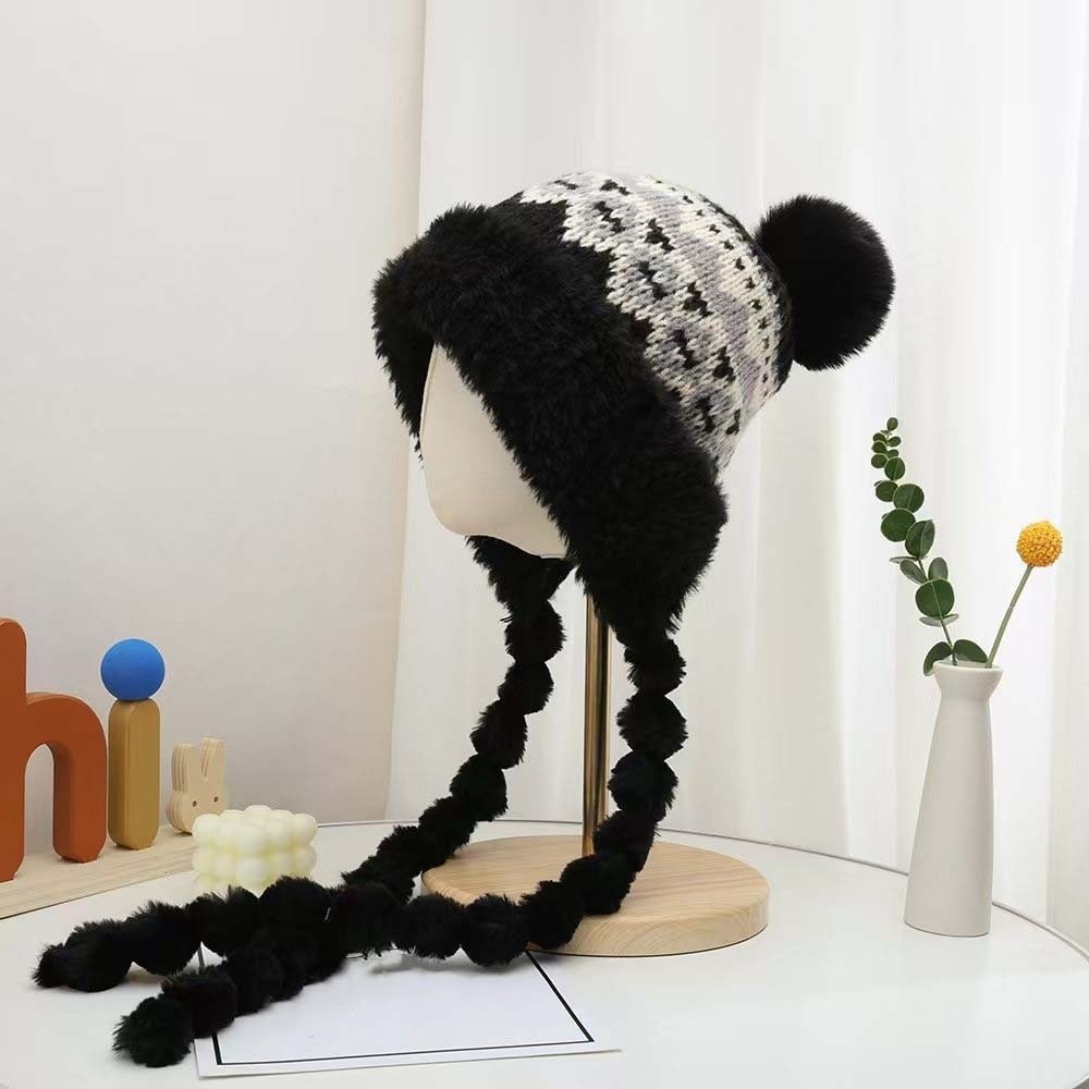 Winter Trapper Hat - Шапка-ушанка с флисовой подкладкой, помпонами, полосатым
