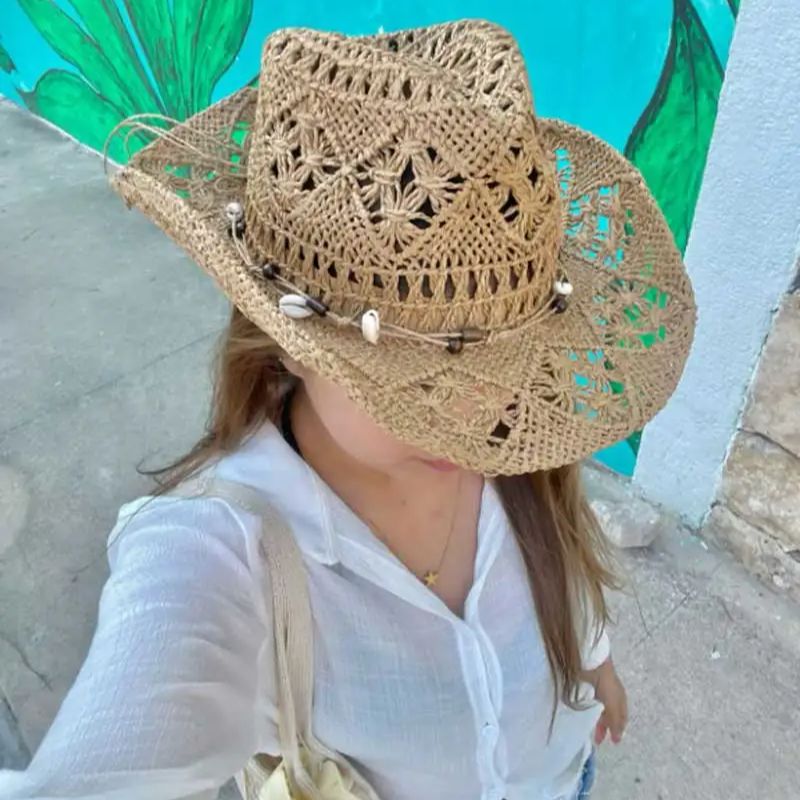 Cowboy Hat Straw - Летняя соломенная шляпа для пляжа, женская